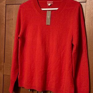 J Crew Cashmere Cherry Red Crew Neck Pullover Preppy Sz M Sweater $108